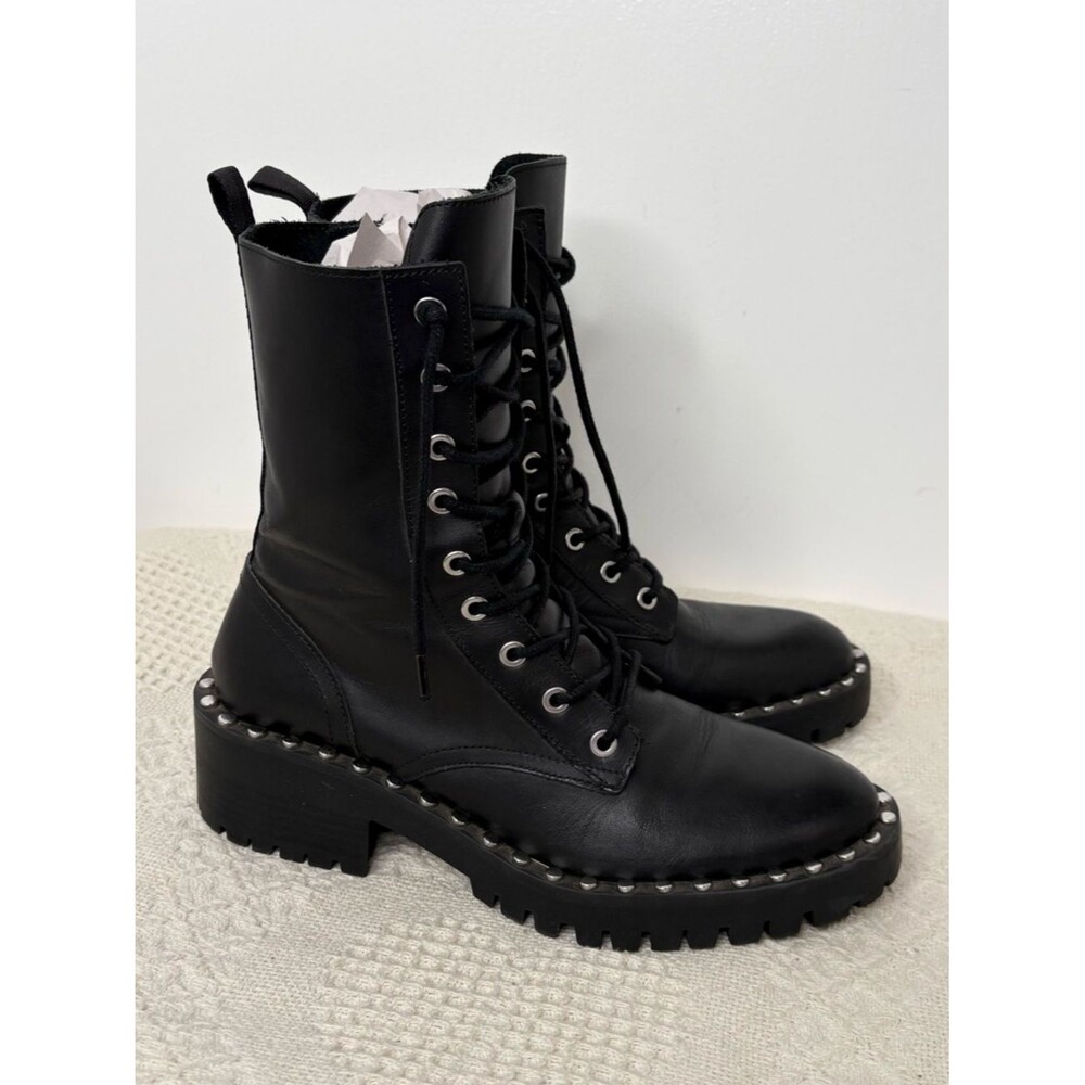 Zara Women’s Black Lace-Up Platform Combat Boots Studded - Picture 5 of 10